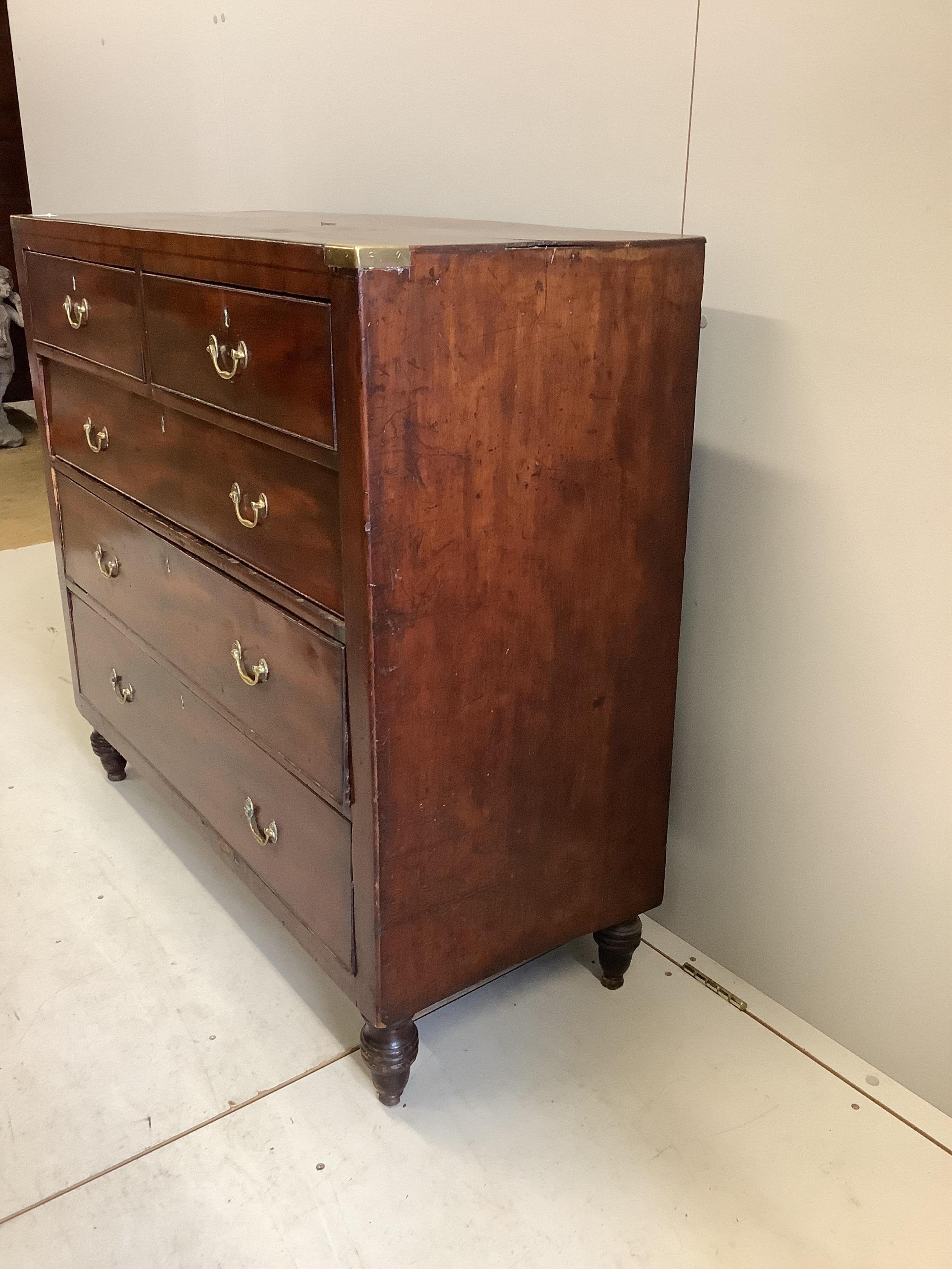 An early19th century brass bound mahogany chest, width 106cm, depth 45cm, height 99cm. Condition - fair